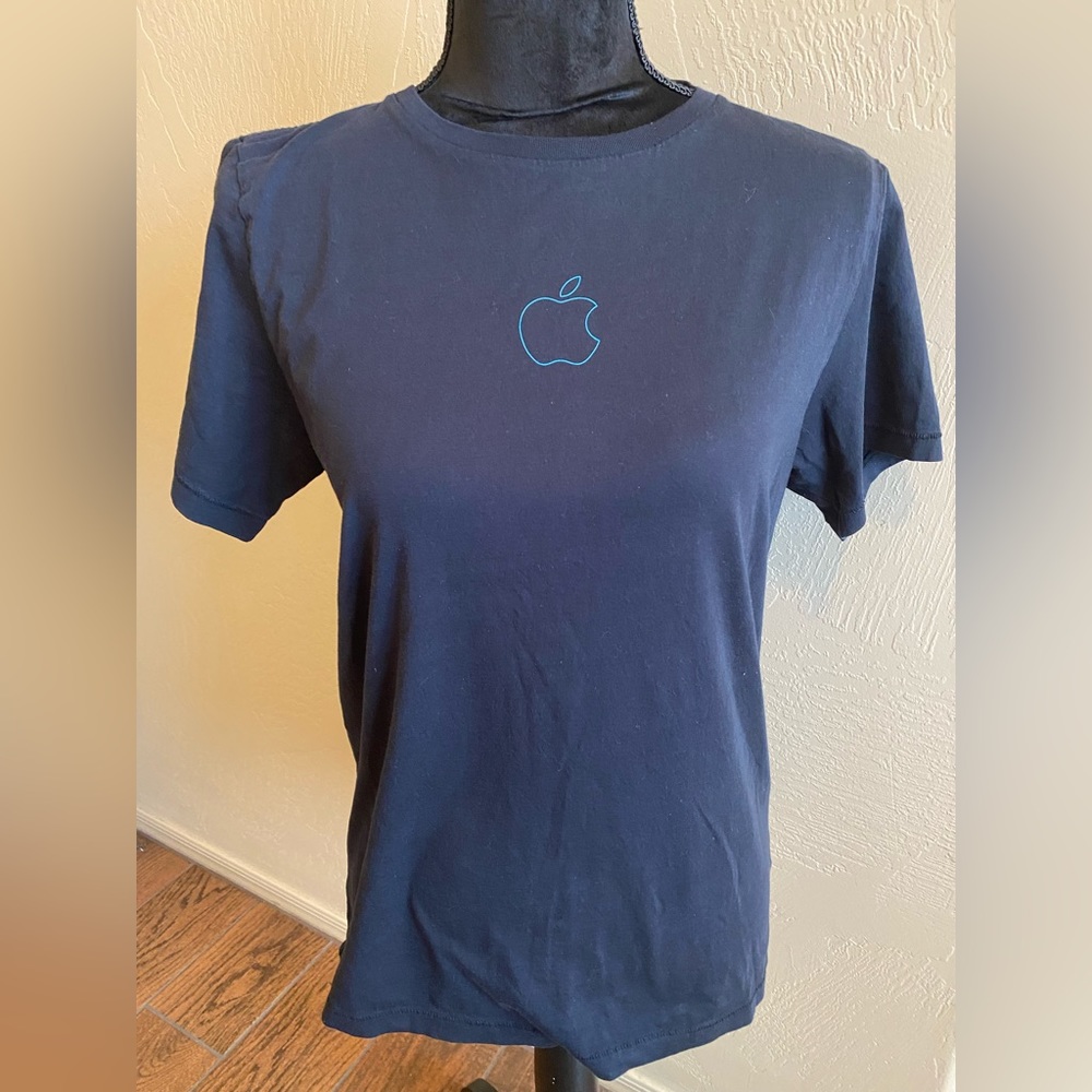 Black Apple T-shirt with Blue Logo Size Small Unisex